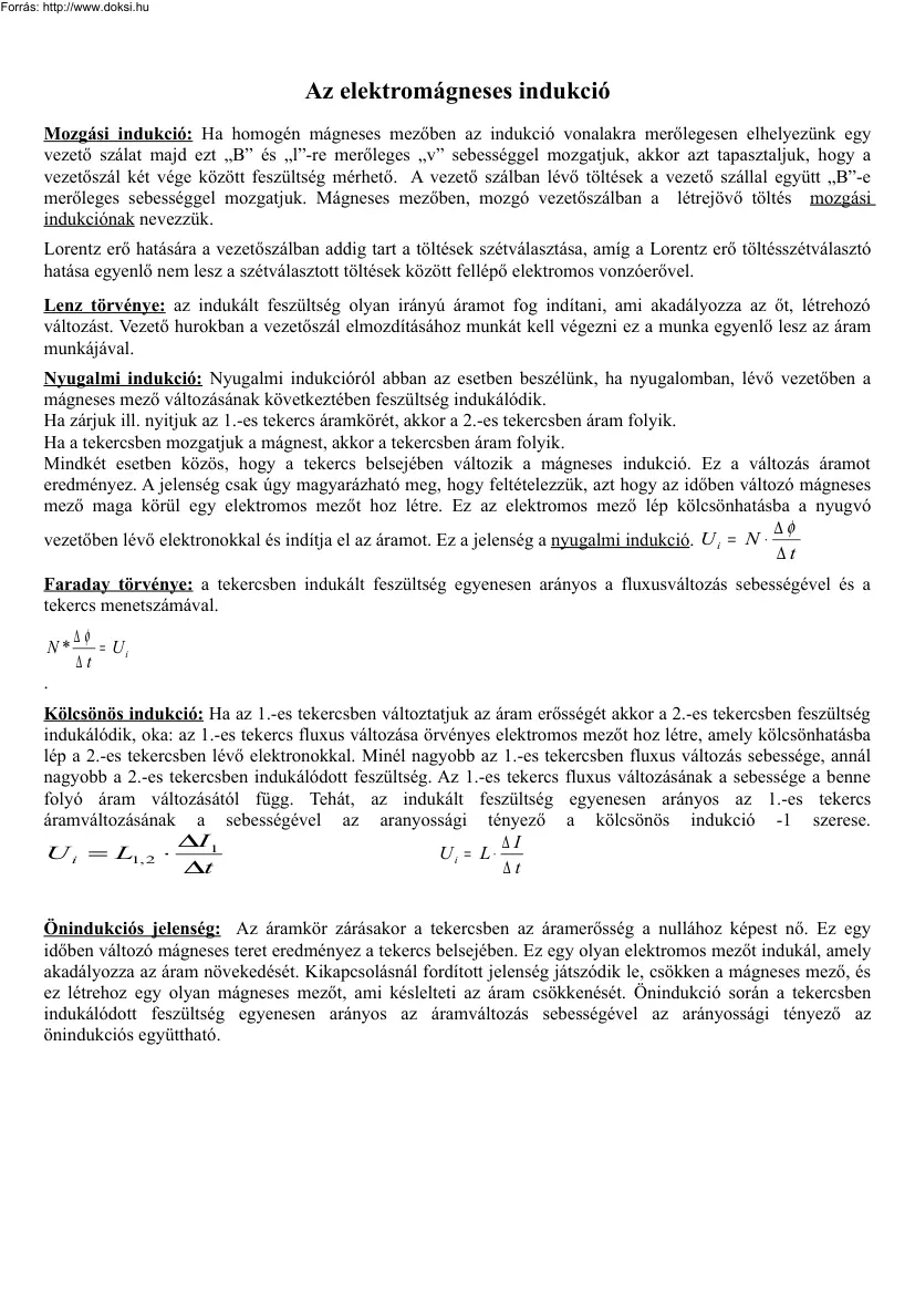 Ferencz Gábor - Az elektromágneses indukció