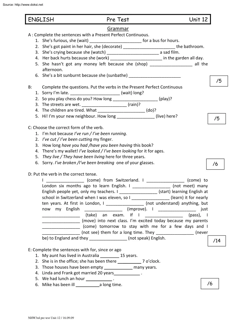 English, Pre Test