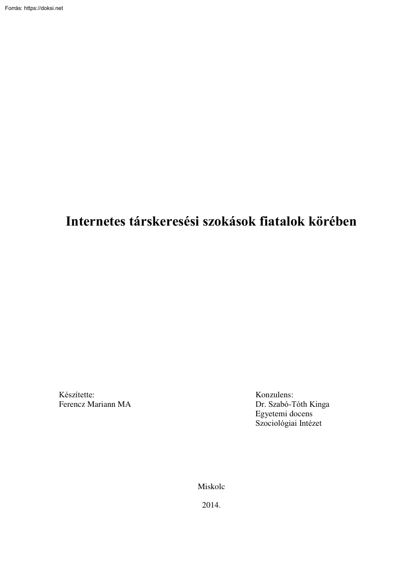Ferencz Mariann - Internetes társkeresési szokások fiatalok körében