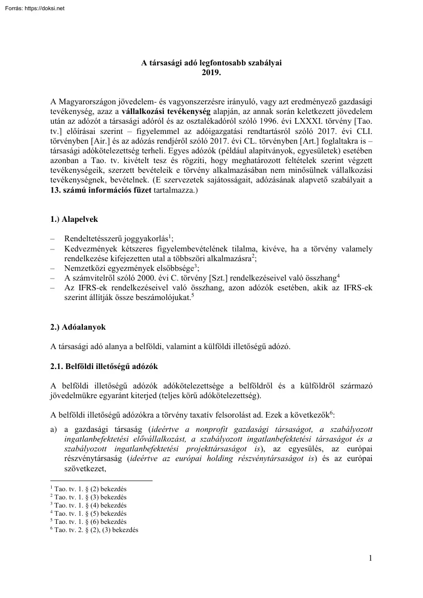 A társasági adó legfontosabb szabályai, 2019