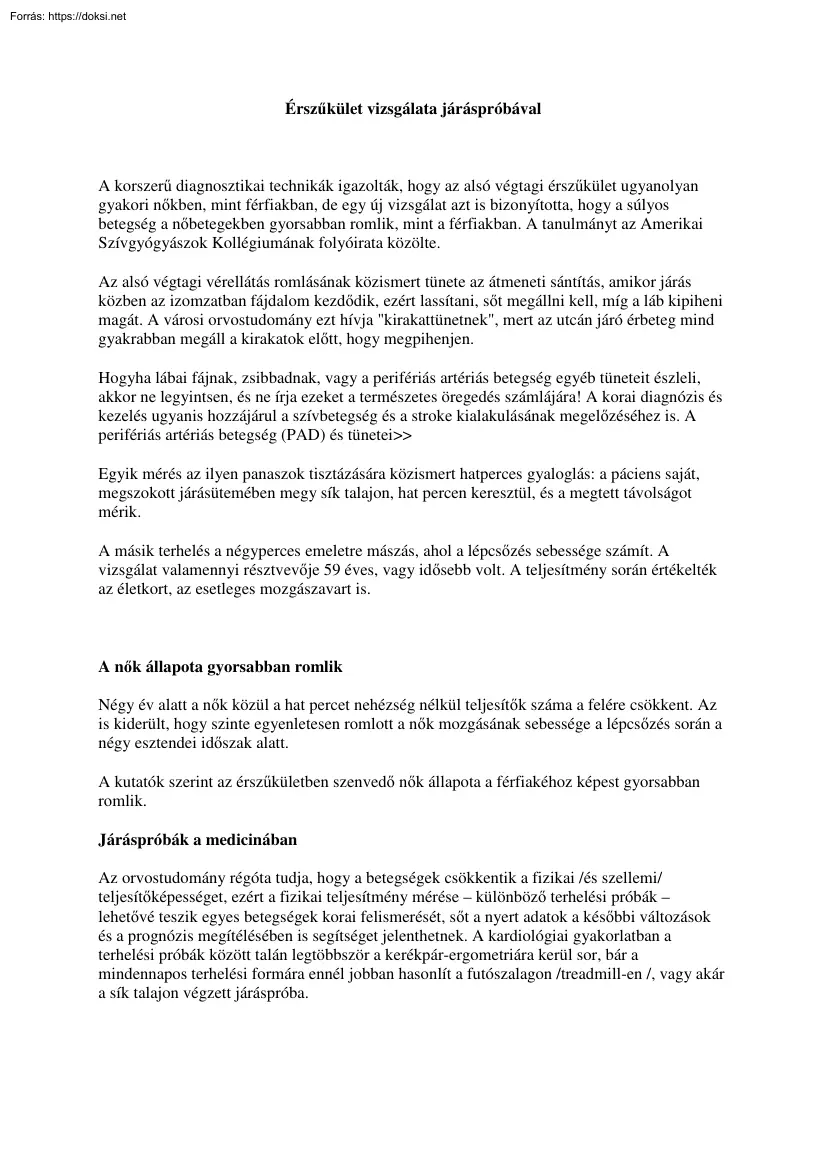 Dr. Káli András - Érszűkület vizsgálata járáspróbával
