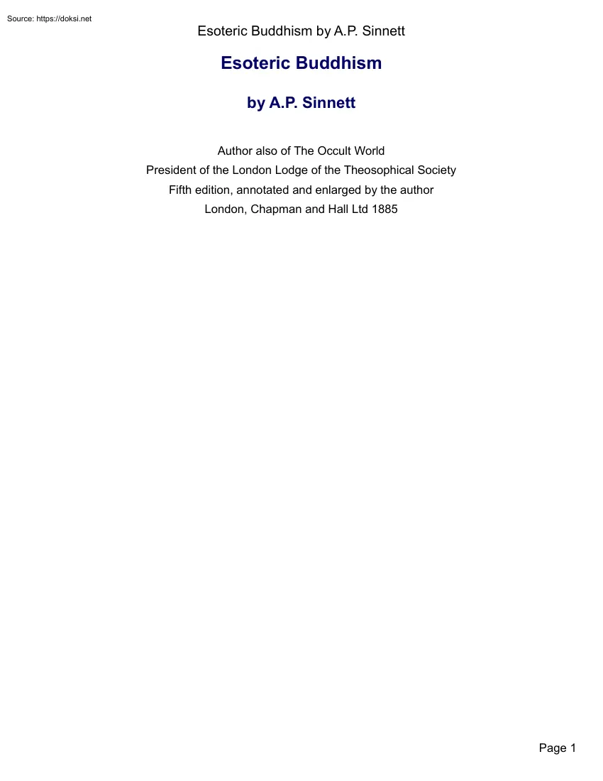 A.P. Sinnett - Esoteric Buddhism