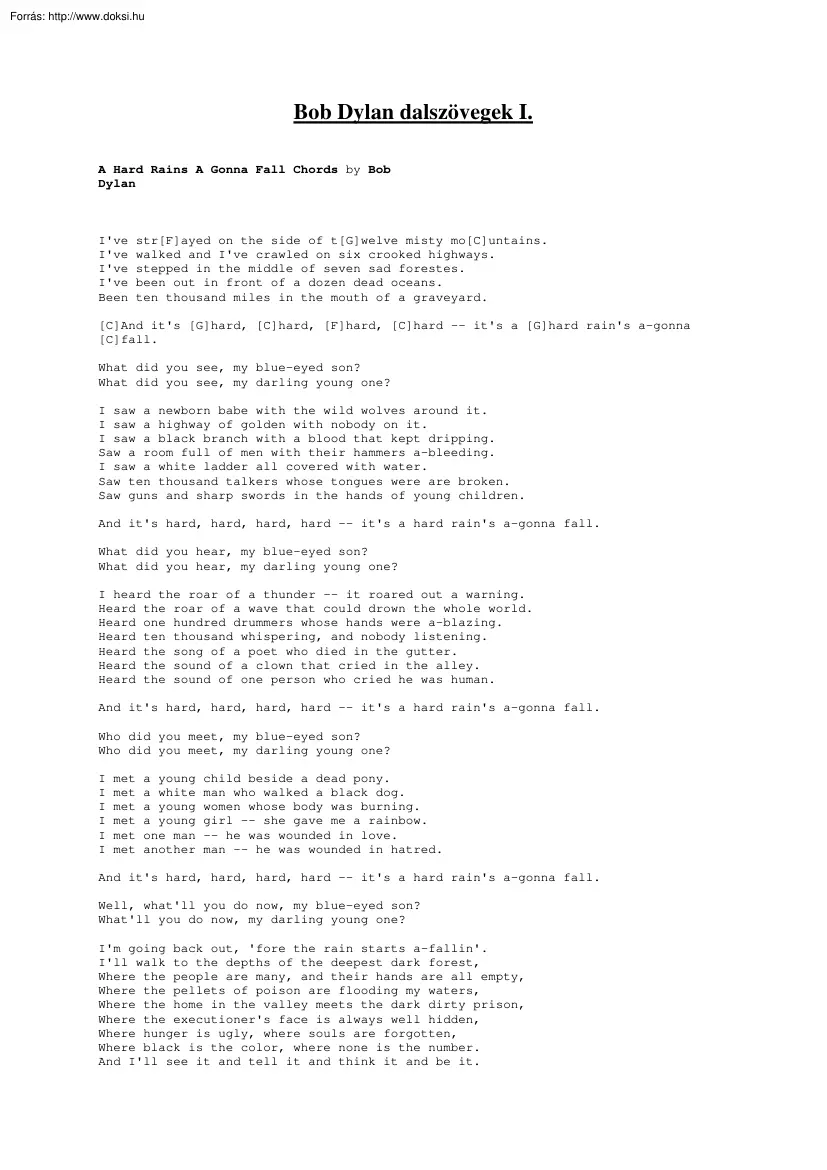 Bob Dylan dalszövegek I