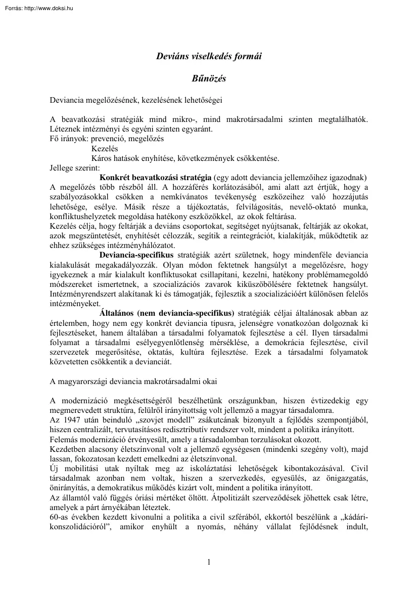 A deviáns viselkedés formái, a bűnözés