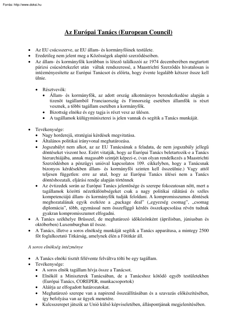 Az Európai Tanács (European Council)