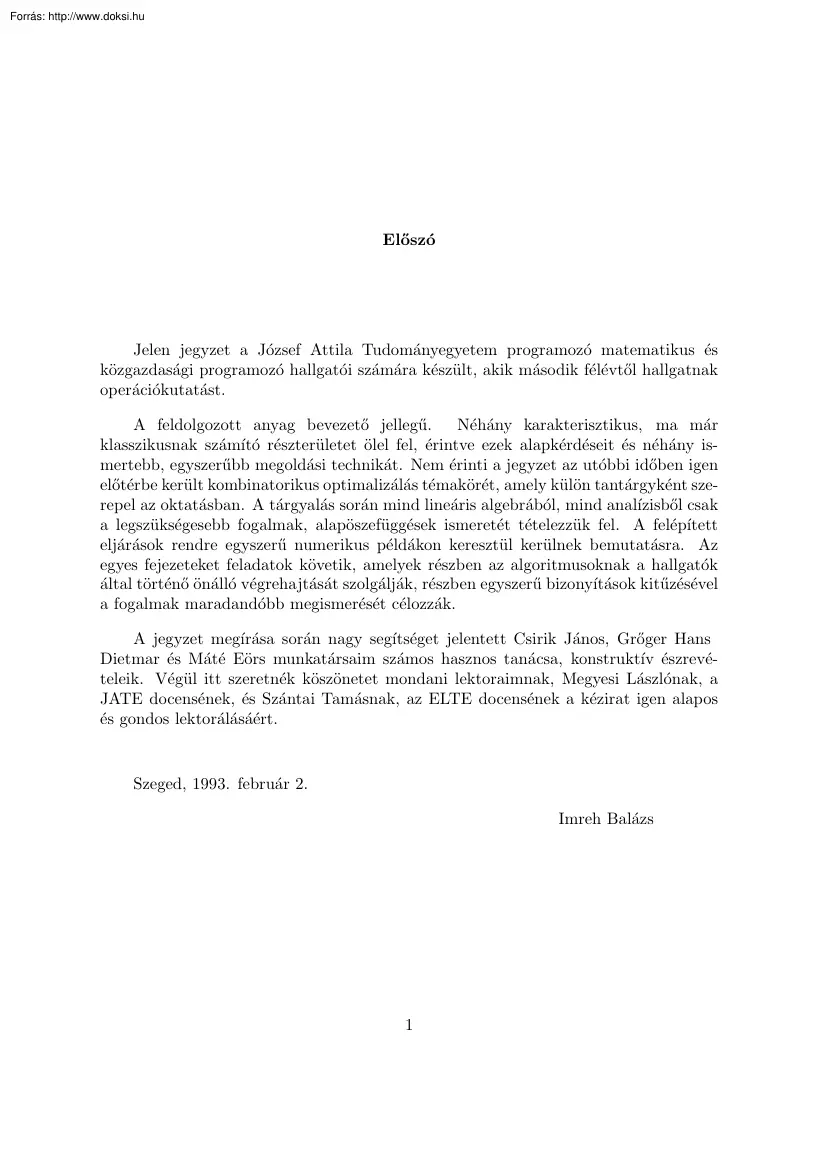 Imreh Balázs - Operációkutatás