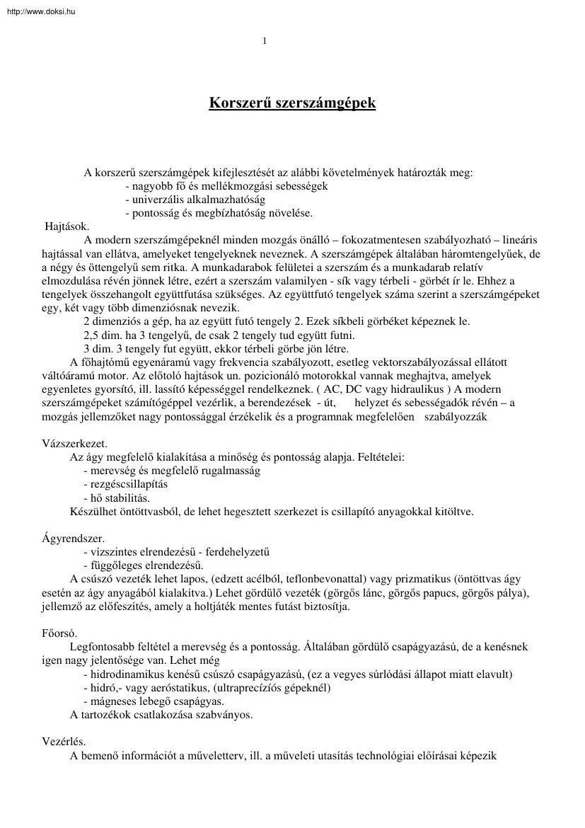 Korszerű szerszámgépek