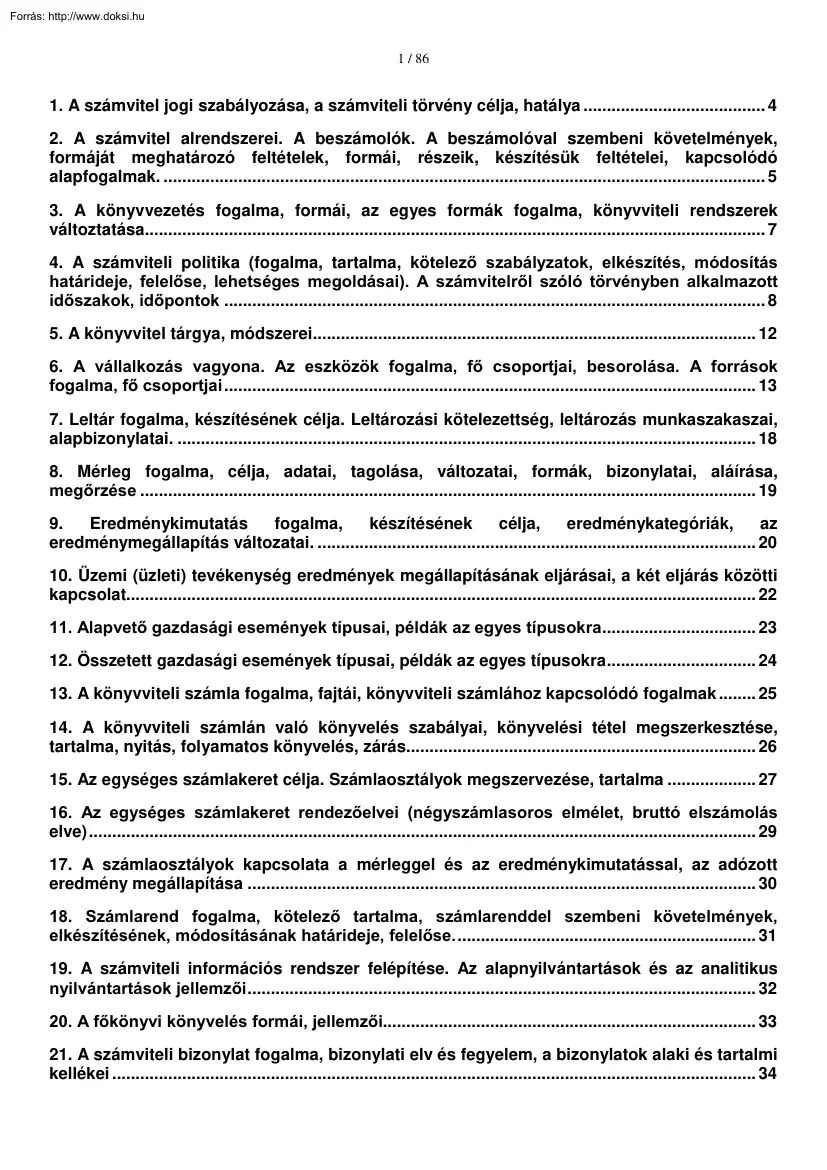 Számvitel I. tételek, 2001
