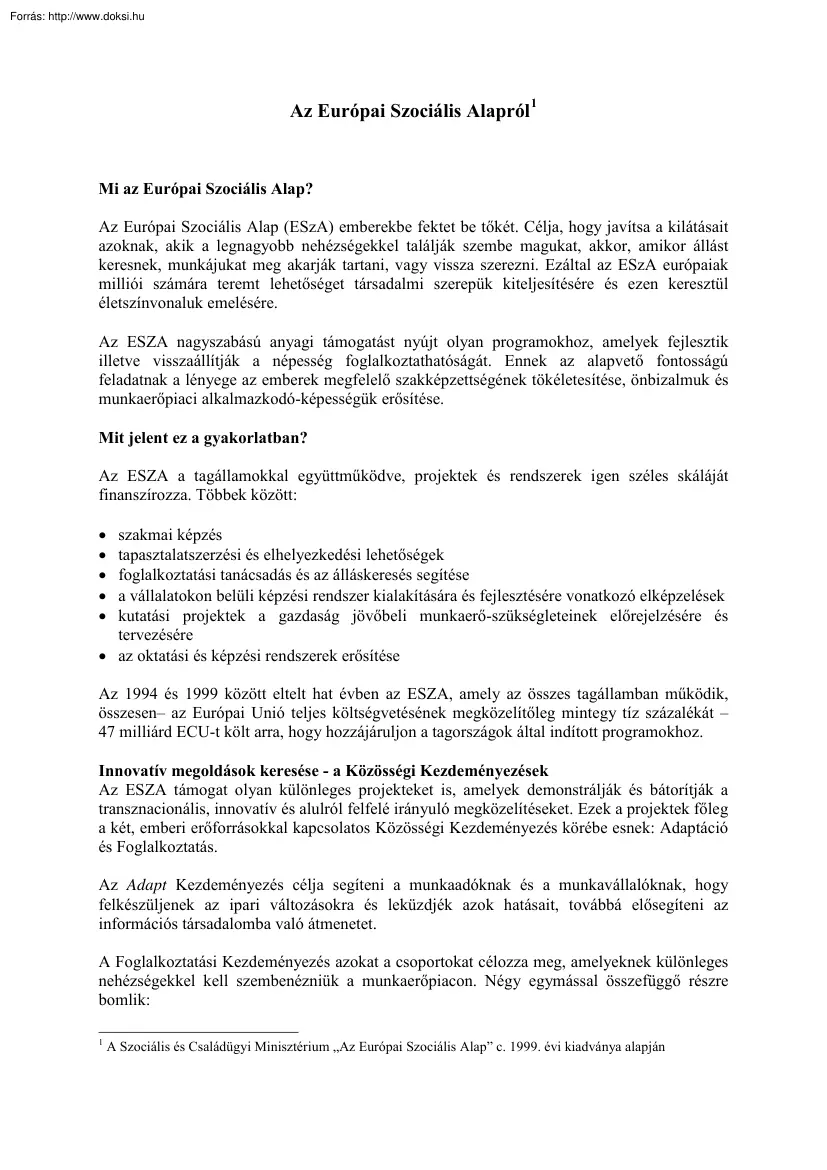 Az Európai Szociális Alapról