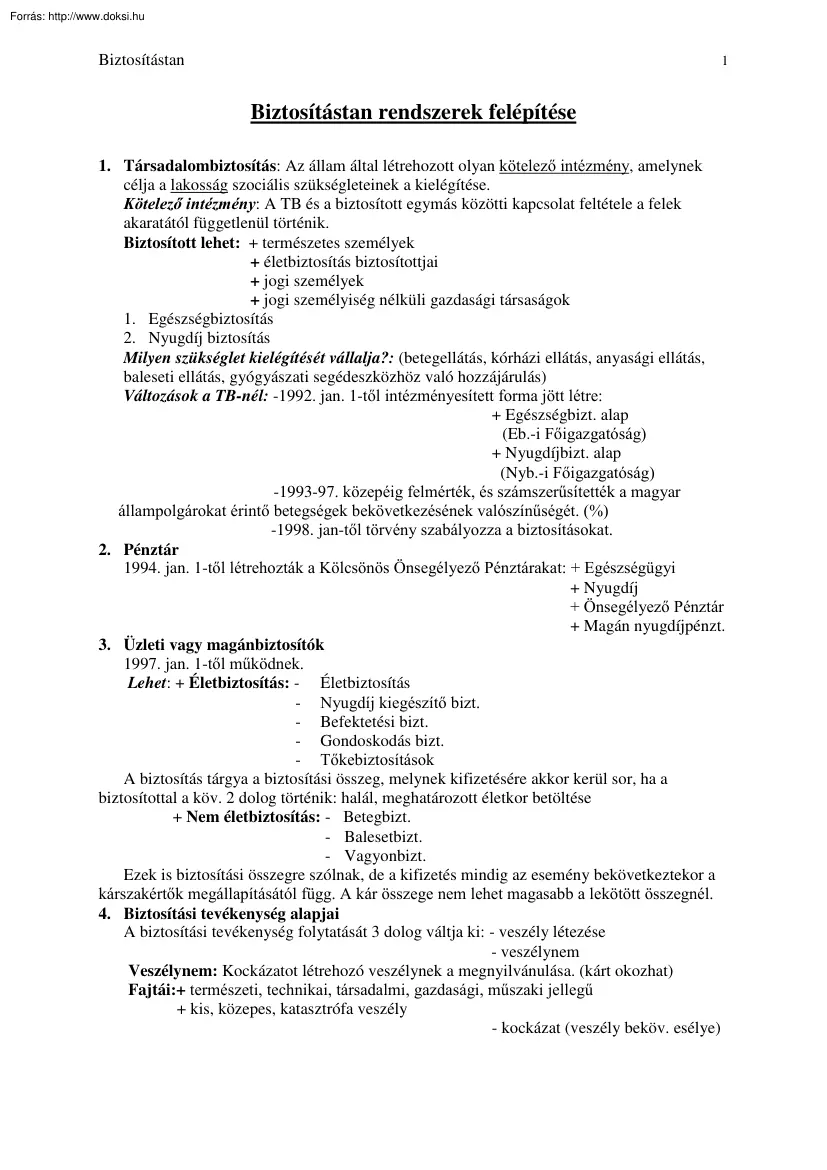 Biztosítástan rendszerek felépítése