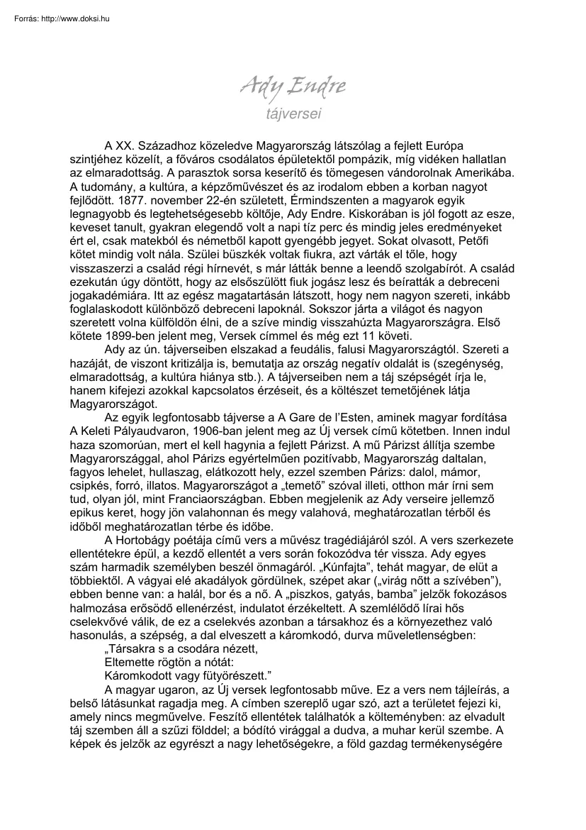 Ady Endre tájversei