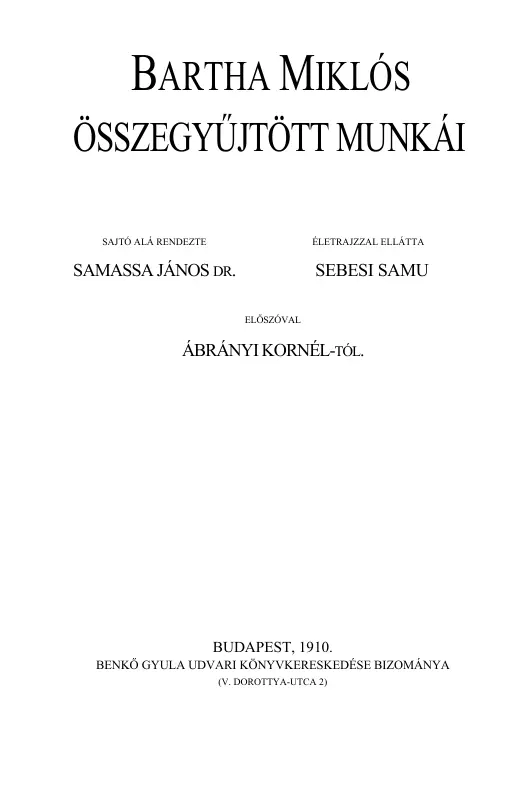 Bartha Miklós összegyűjtött munkái