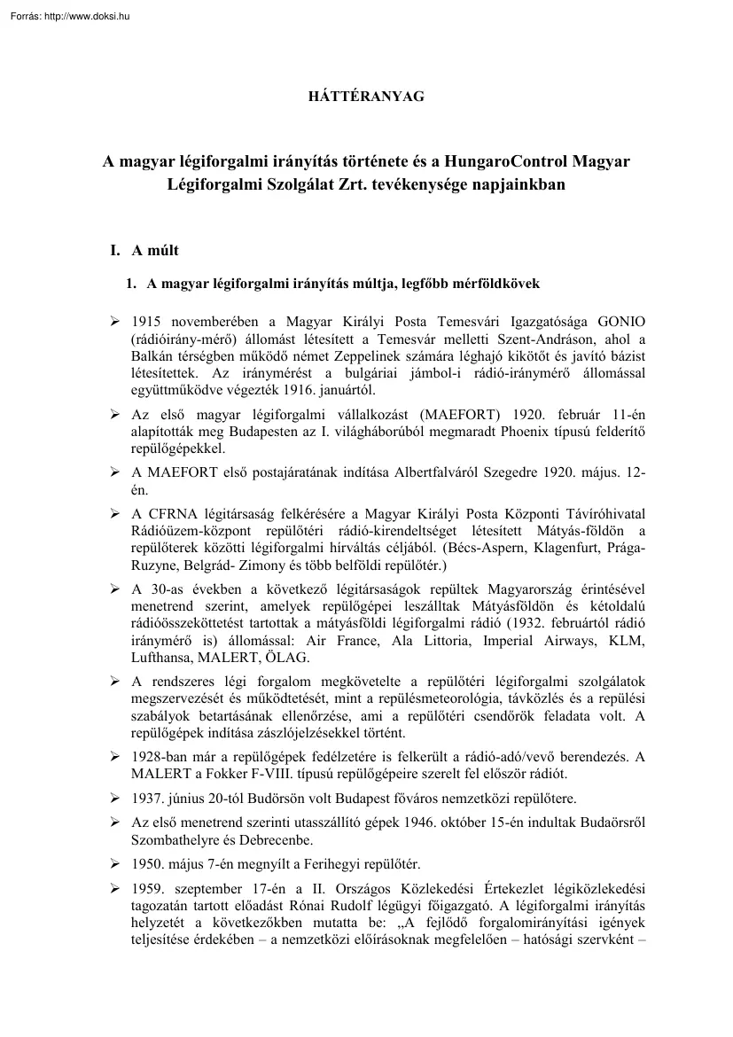A magyar légiforgalmi irányítás története