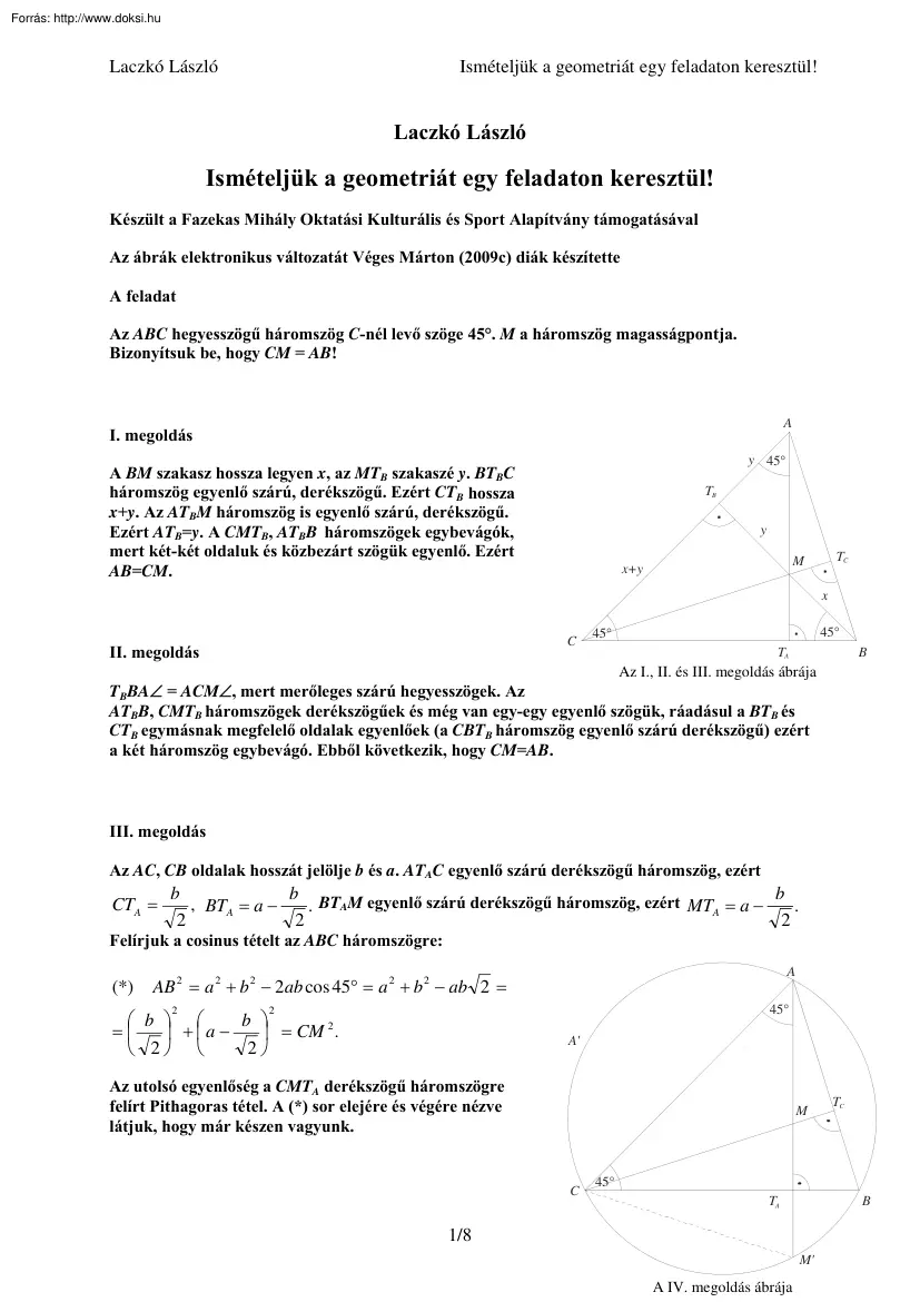 Laczkó László - Ismételjük a geometriát egy feladaton keresztül!