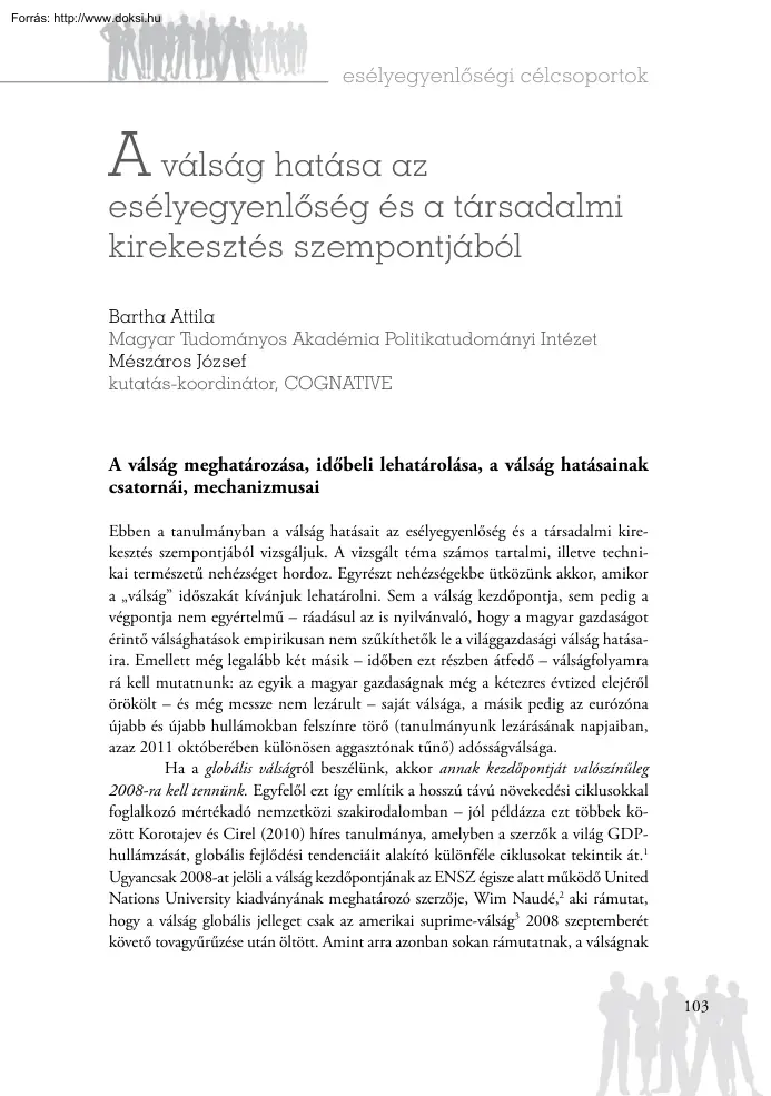 Bartha-Mészáros - A válság hatása az esélyegyenlőség és a társadalmi kirekesztés