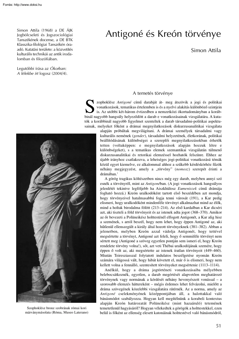 Simon Attila - Antigoné és Kreón törvénye