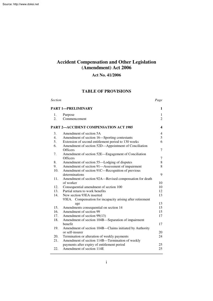 Accident Compensation and Other Legislation