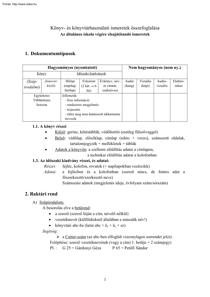 Könyv- és könyvtárhasználati ismeretek összefoglalása