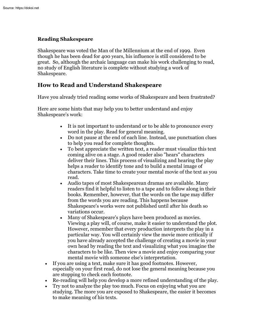 Reading Shakespeare