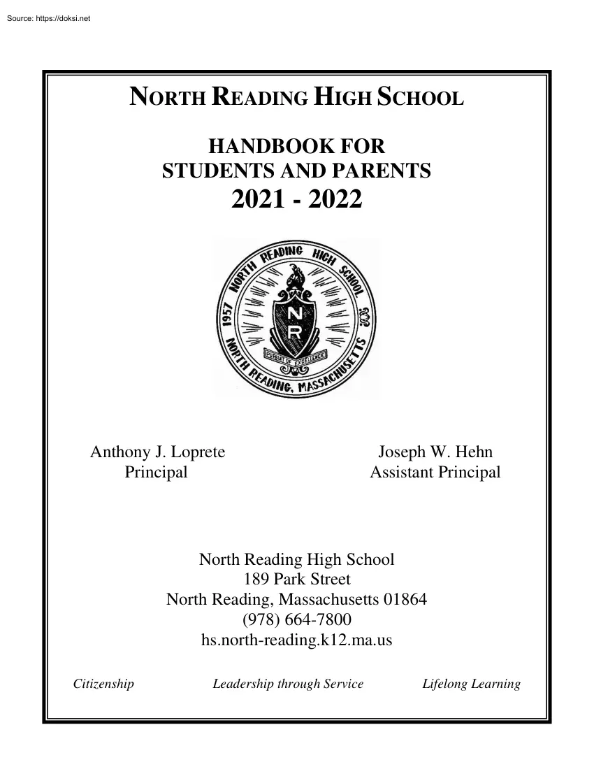 North Reading High School, Handbook for Students and Parents