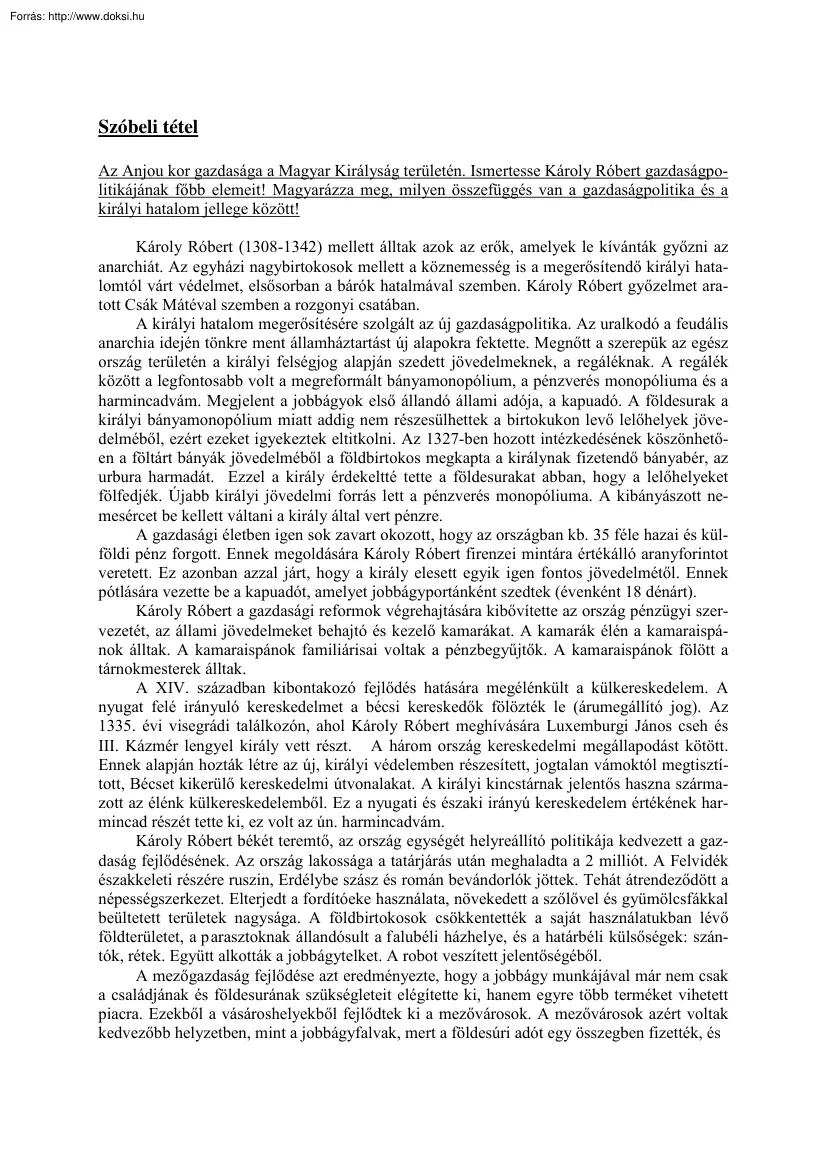Az Anjou kor gazdasága a Magyar Királyság területén