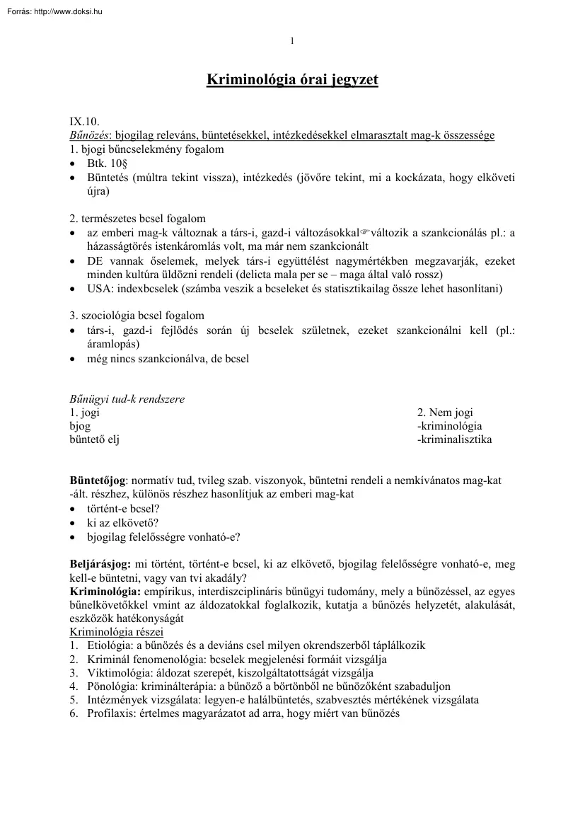 Kriminológia órai jegyzet