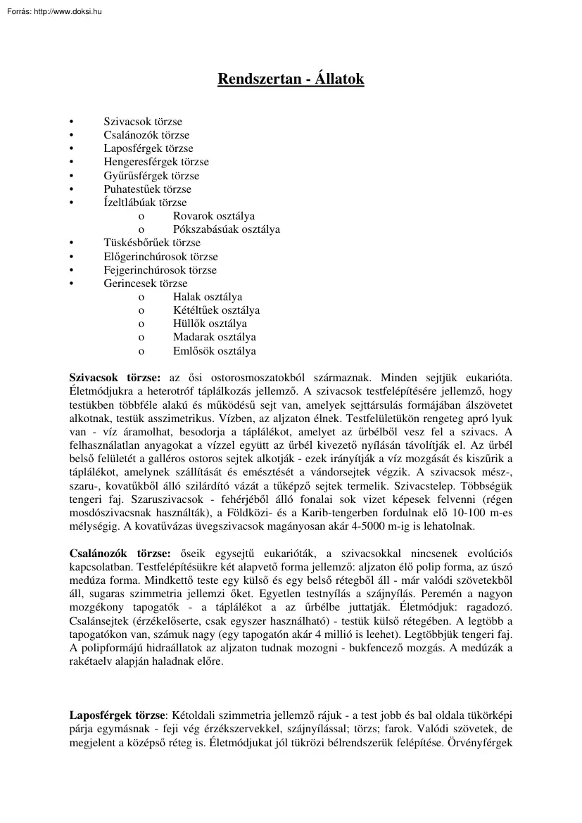 Rendszertan, Állatok