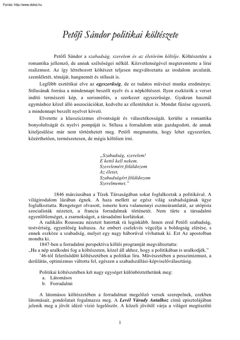 Bagoly Andrea - Petőfi Sándor politikai költészete