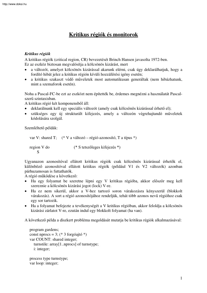 Kritikus régiók és monitorok