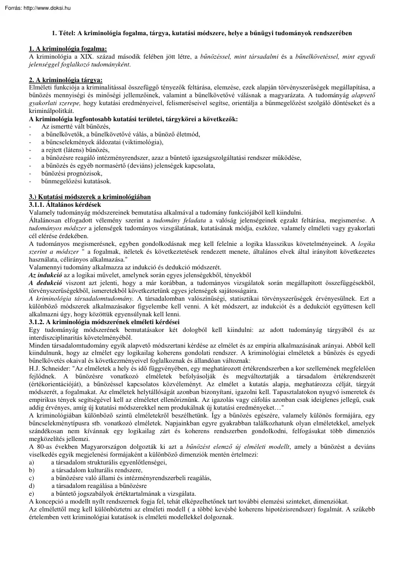 Kriminológia tételek