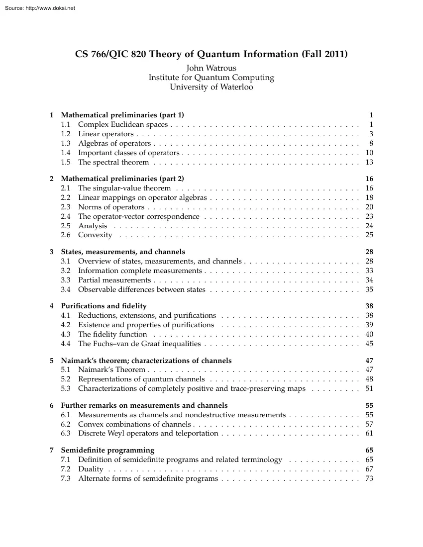 John Watrous - Theory of Quantum Information