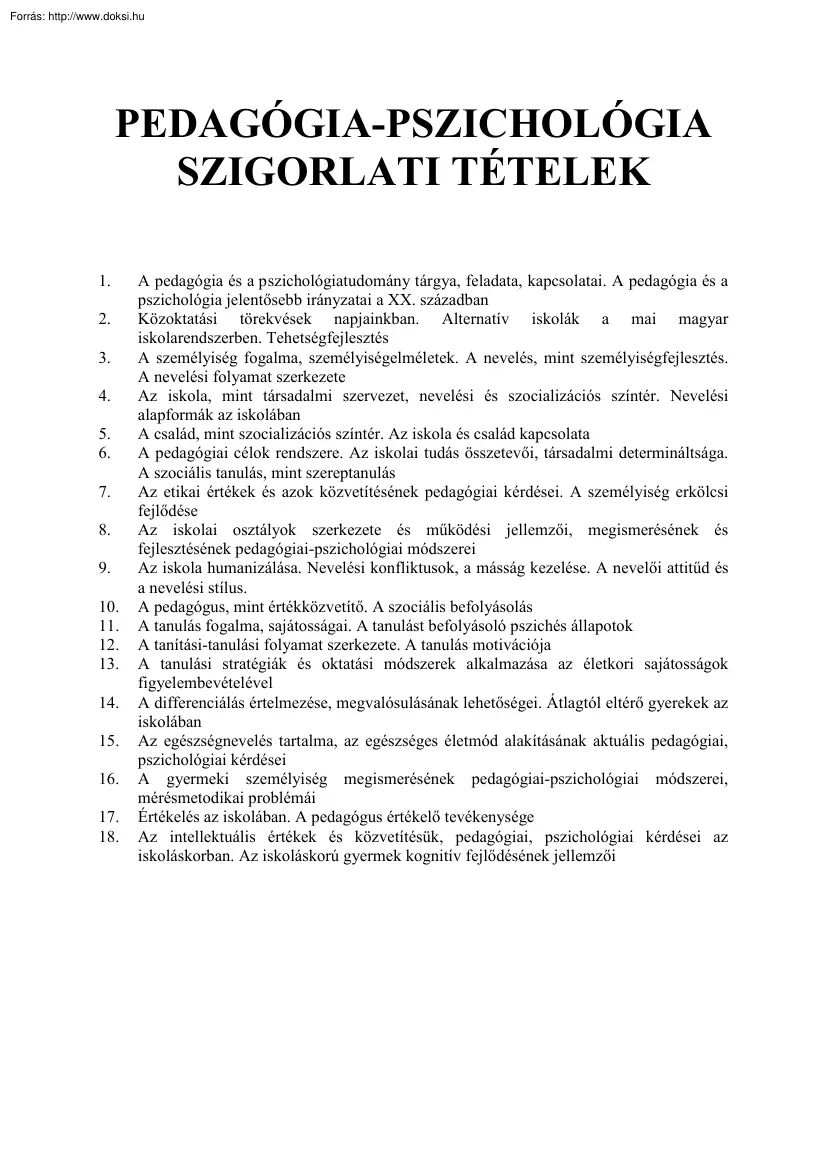 Pedagógia-Pszichológia szigorlat, 2003