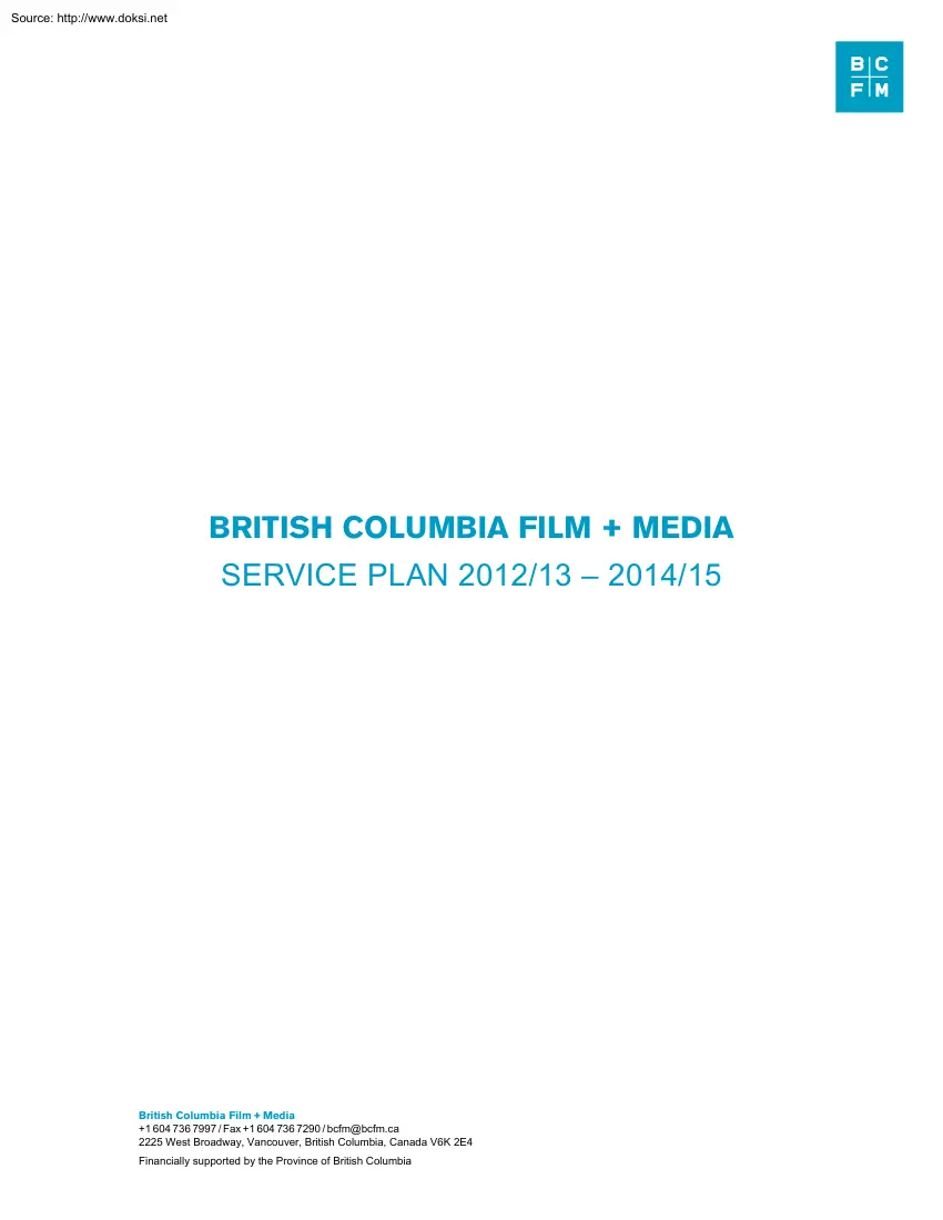 British Columbia Film and Media, Service Plan