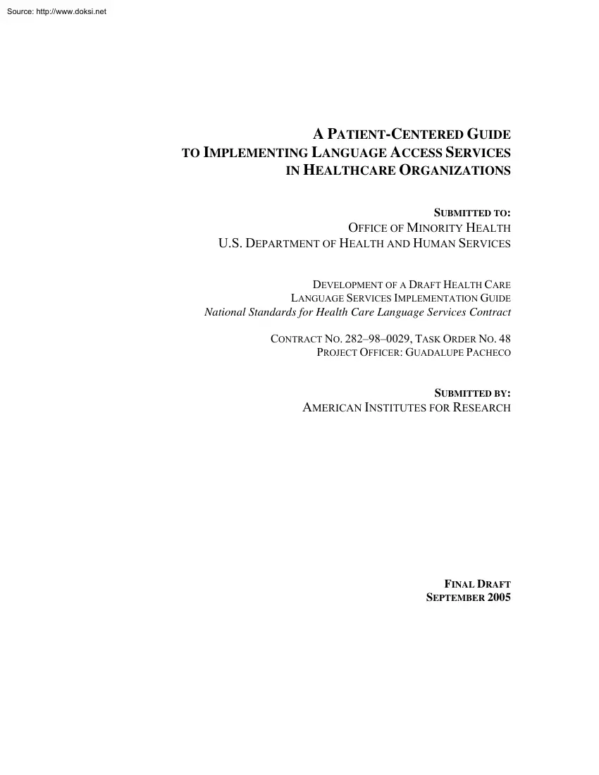 A Patient Centered Guide to Implementing Language Access Services in Healthcare Organization