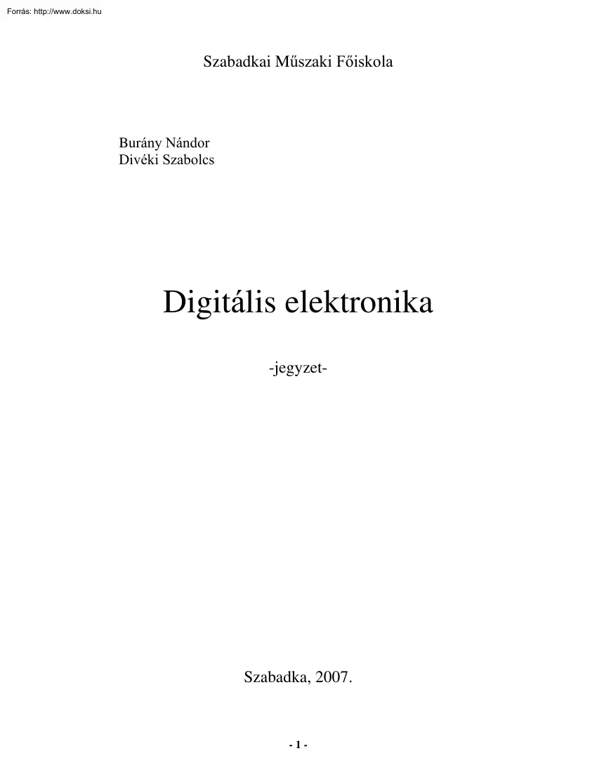 Burány-Divéki - Digitális elektronika, jegyzet