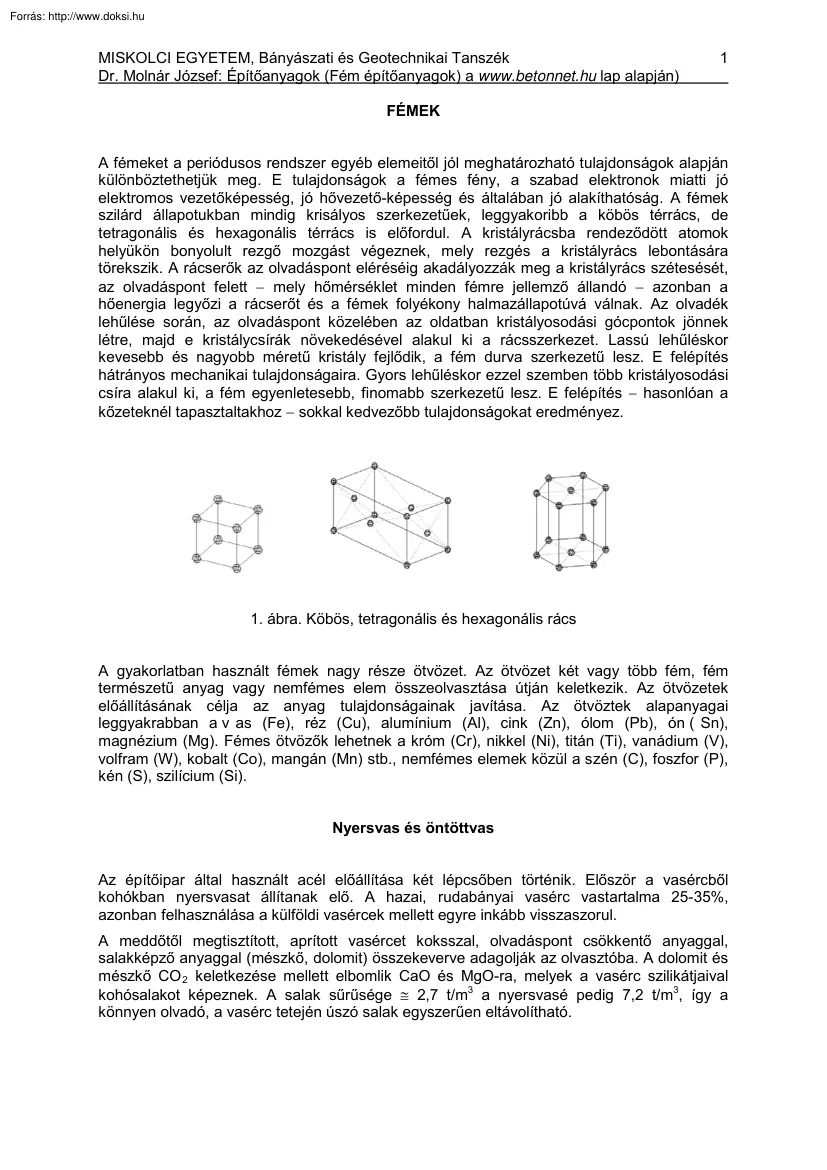 Dr. Molnár József - Fém építőanyagok
