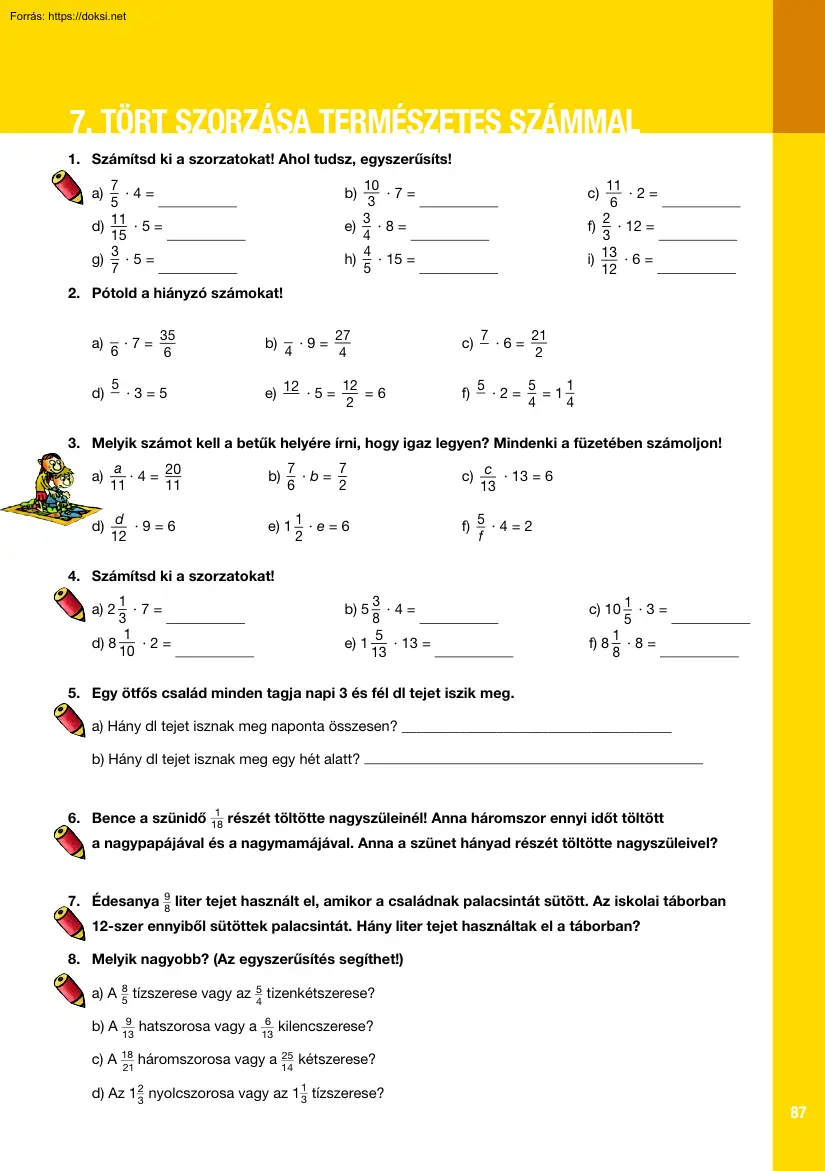 Tört szorzása természetes számmal