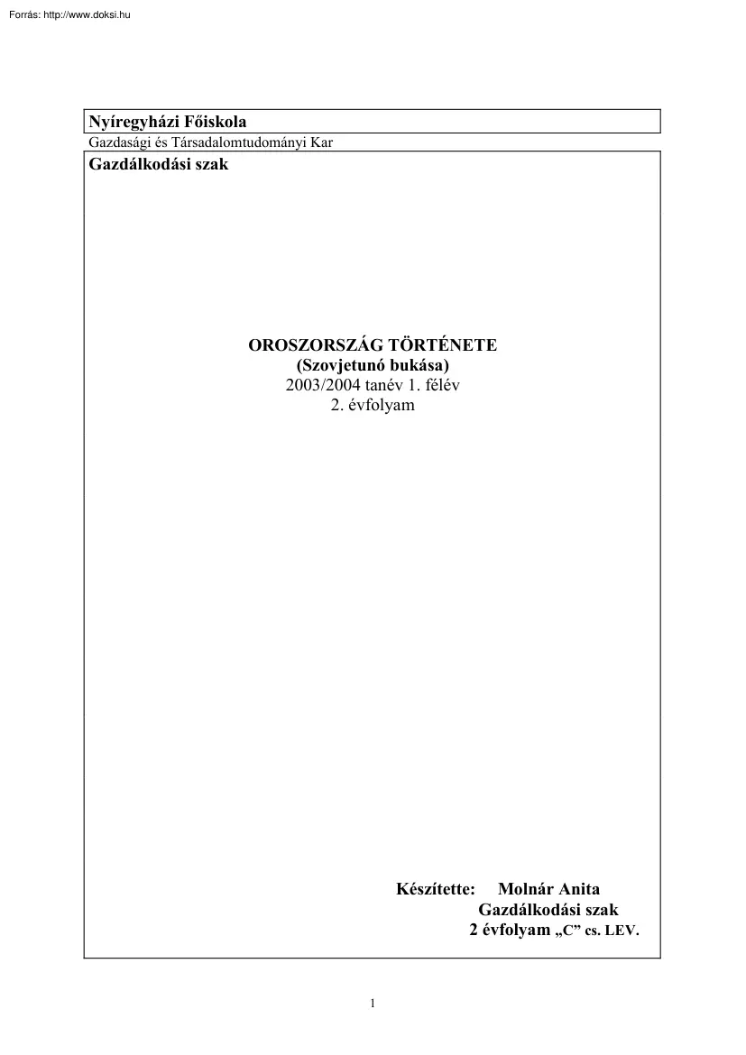 Molnár Anita - Oroszország története