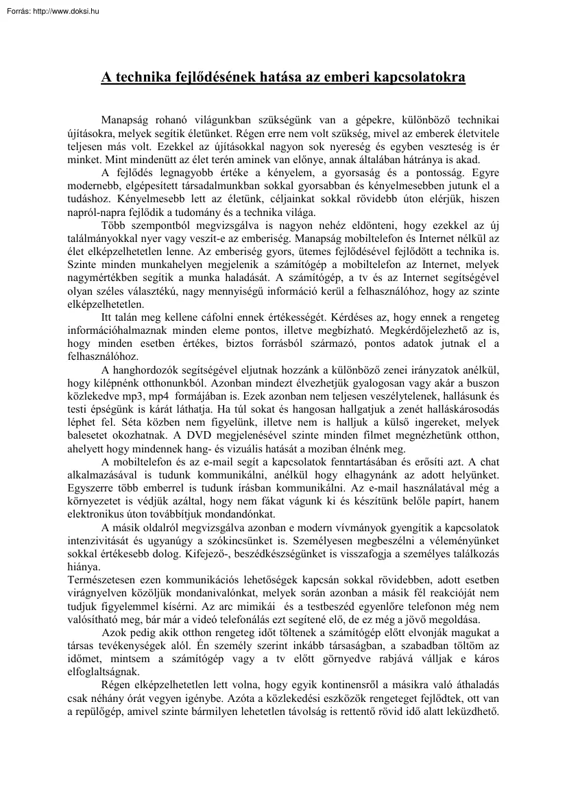 A technika fejlődésének hatása az emberi kapcsolatokra