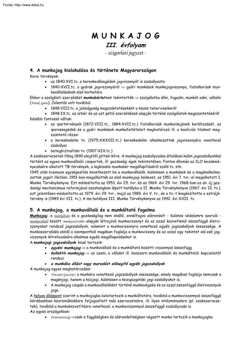 Kósa Ádám - Munkajog szigorlati jegyzet