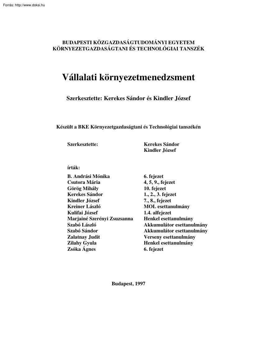 Kerekes-Kindler - Vállalati környezetmenedzsment