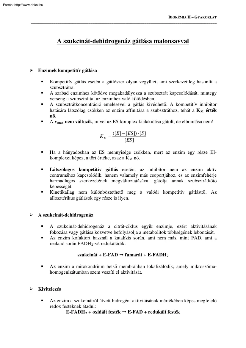 A szukcinát-dehidrogenáz gátlása malonsavval