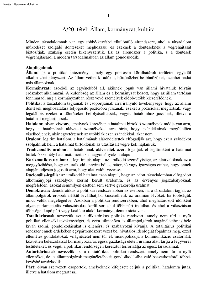 Állam, kormányzat, kultúra