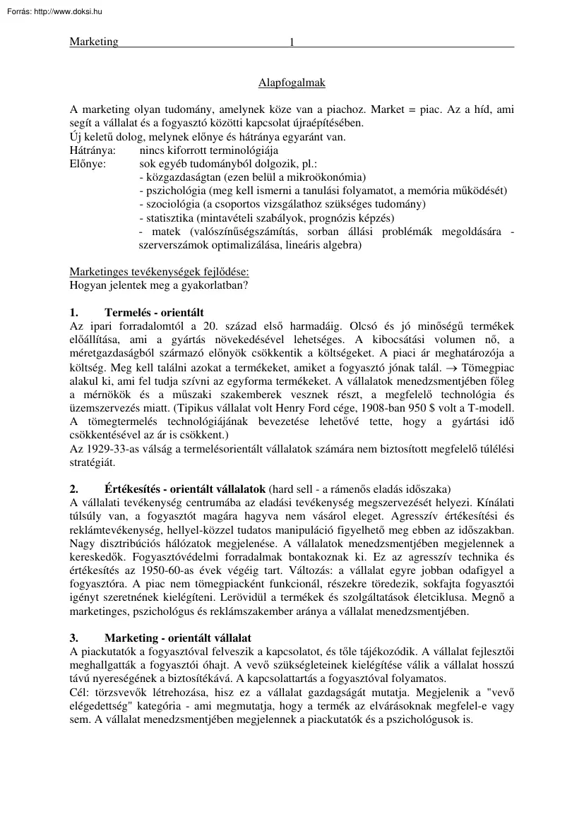 Marketing összefoglaló