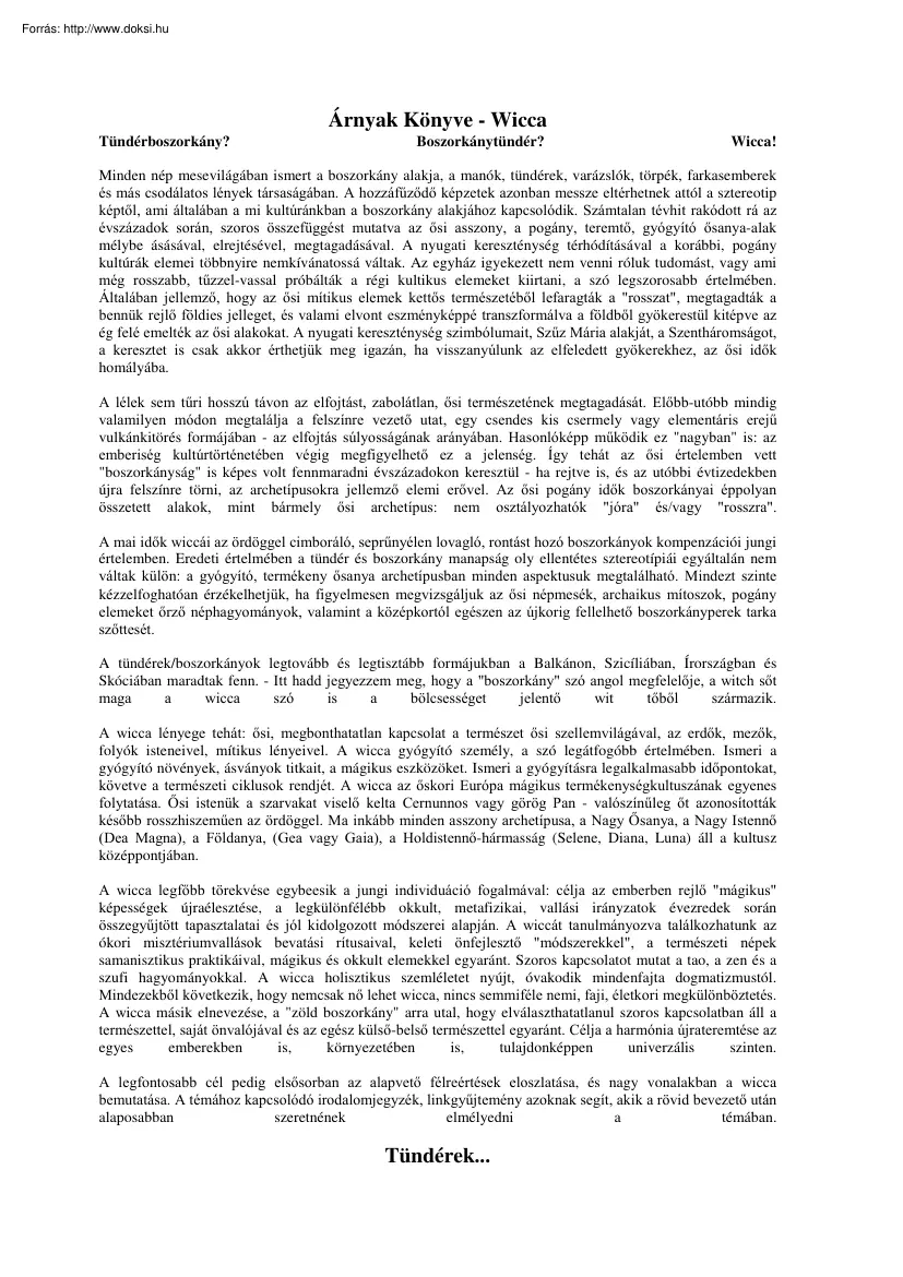 Árnyak Könyve, Wicca