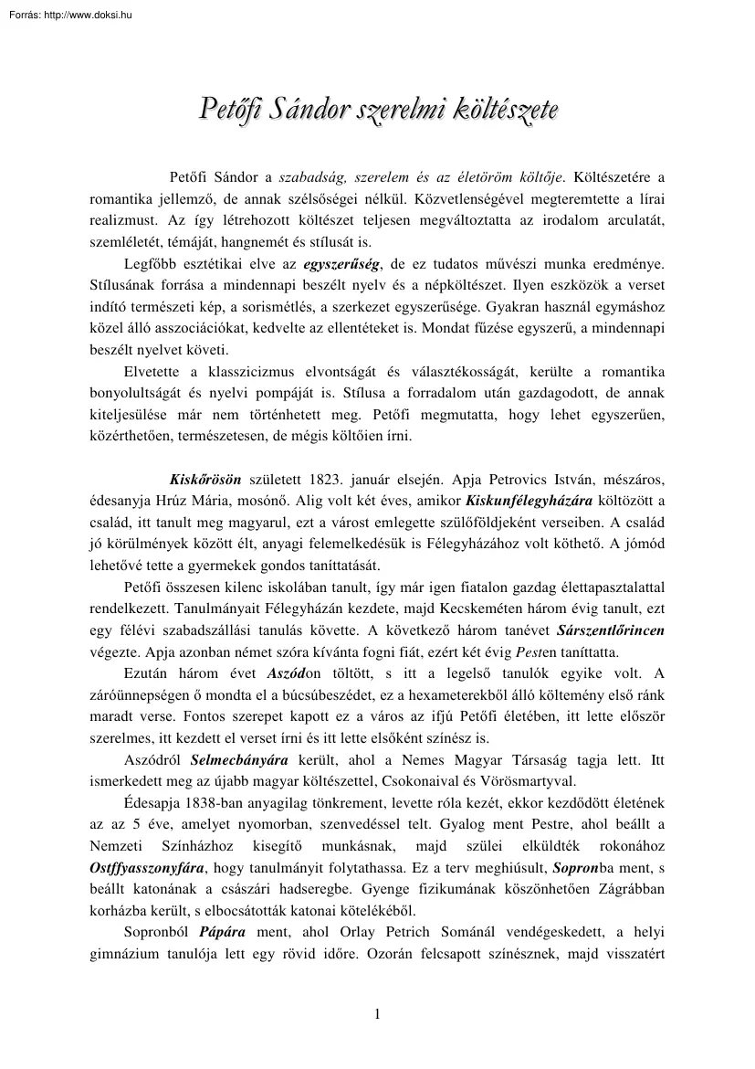 Bagoly Andrea - Petőfi Sándor szerelmi költészete