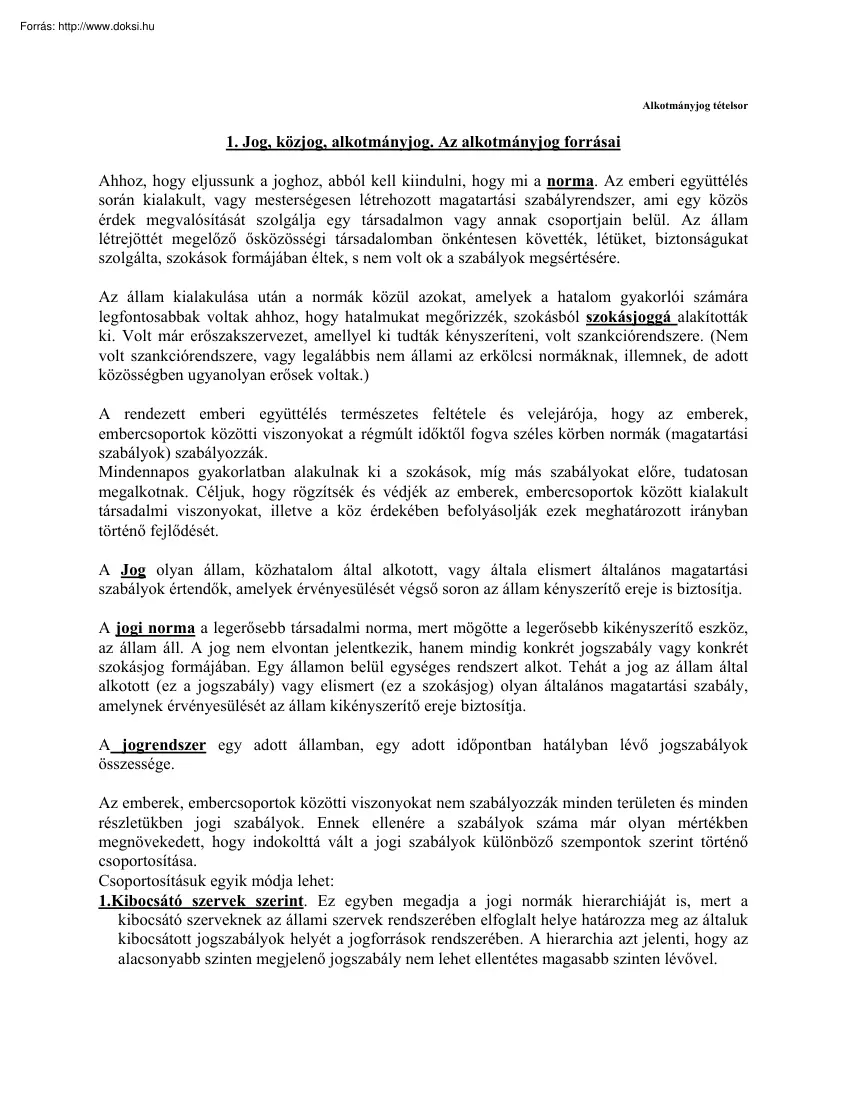 Alkotmányjog tételsor
