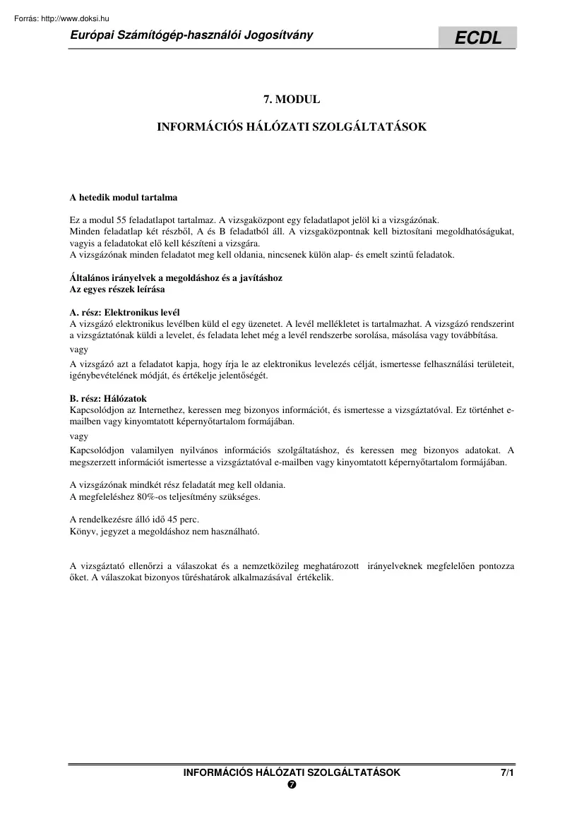 ECDL Információs hálózati szolgáltatások