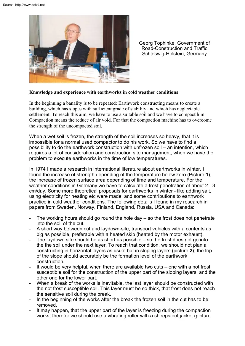 Georg Tophinke - Knowledge and Experience with Earthworks in Cold Weather Conditions