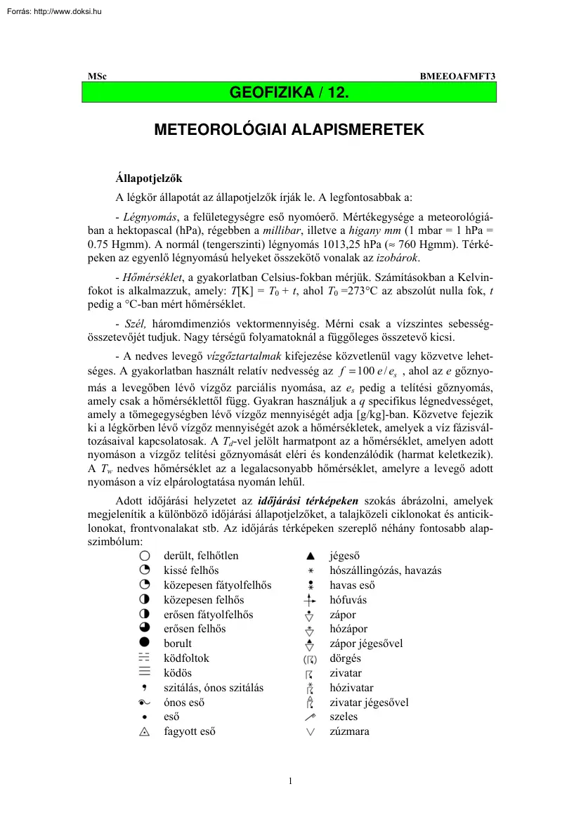 Dr. Völgyesi Lajos - Meteorológiai alapismeretek